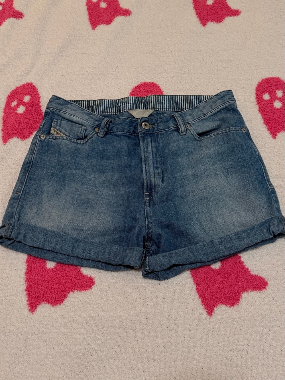 Diesel Women's Blue Denim Shorts With Pocket Detail - Size 26